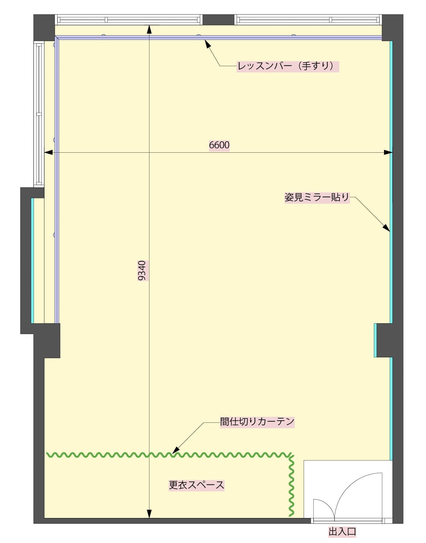 緑地本部スタジオの図面：福本まゆみモダンバレエアート：大阪・服部緑地・豊中